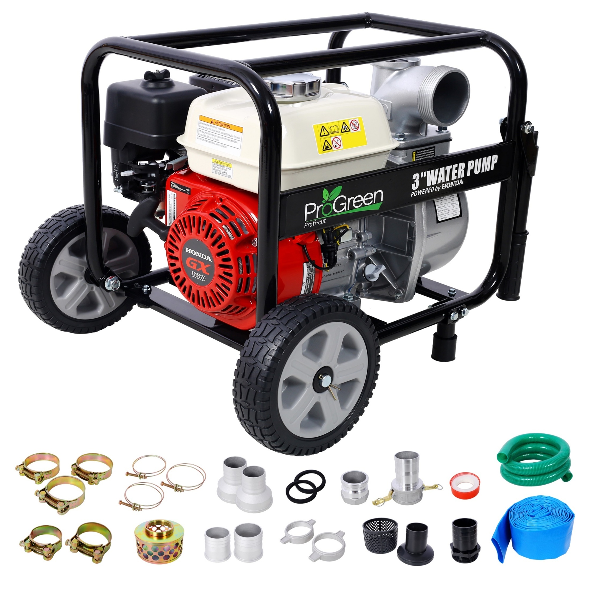 Progreen Water Pump — 3in., 264 GPM, 163cc, Aluminum, Portable, Includes Accessories and Handle Wheel Kit, Model# BAC-W465P245730